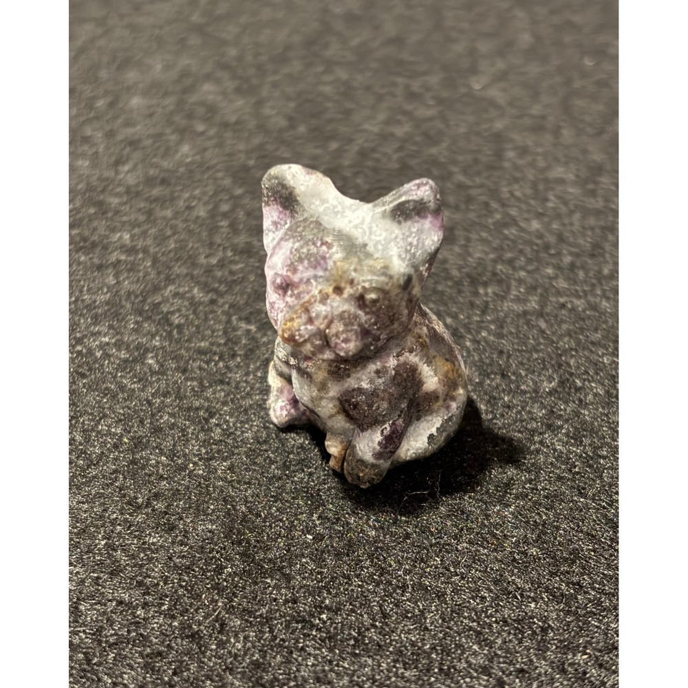 Hand Carved Purple Fluorite French Bulldog Crystal Figurine Miniature Dog 1 inch